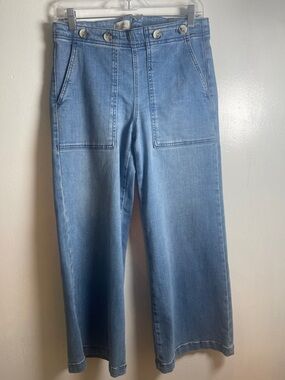 Pilcro Light Blue High-Rise Wide-Leg Jeans with Front Patch Pockets